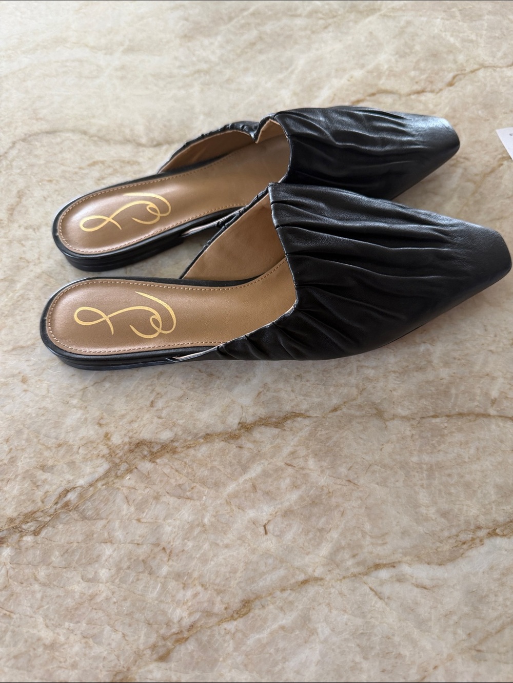 Sam Edelman Black Ruched Square-Toe Slide Mules - Picture 4 of 6